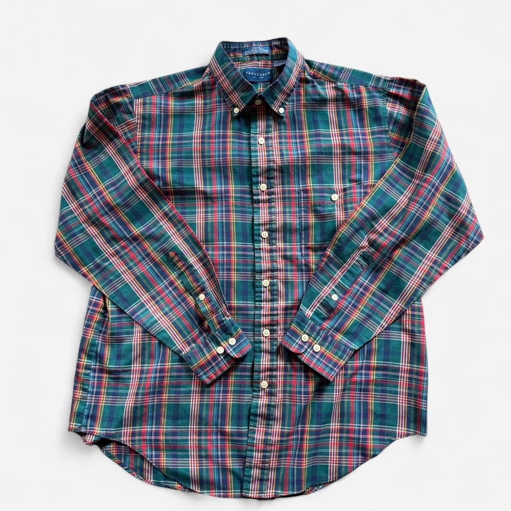 Vintage Towncraft multicolor plaid button-up shirt, size L
